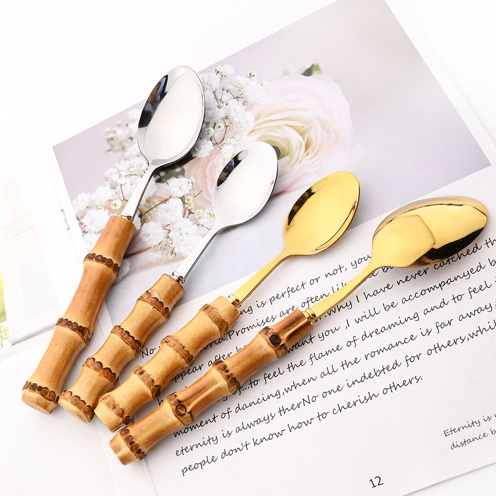 6Pcs Gold Natural Bamboo Handl - огляд і ціна Bamboo Cutlery